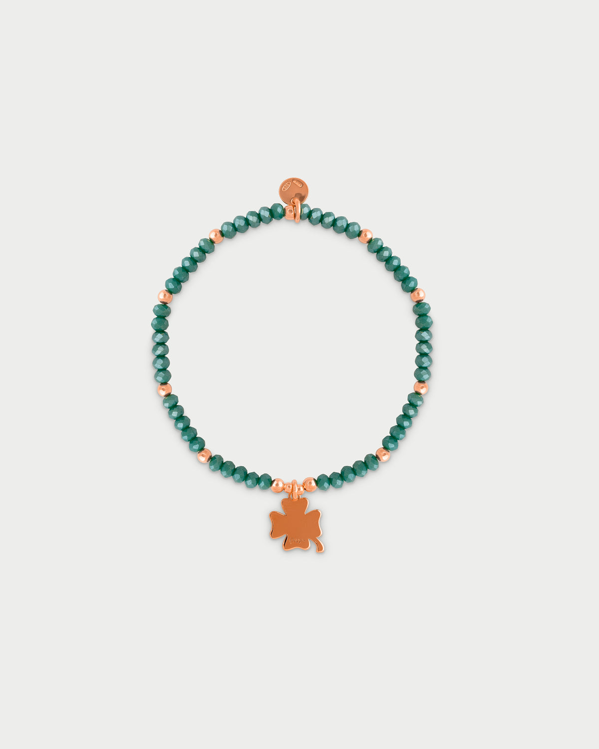 Pulsera elástica con micro piedras y colgante trébol de cuatro hojas