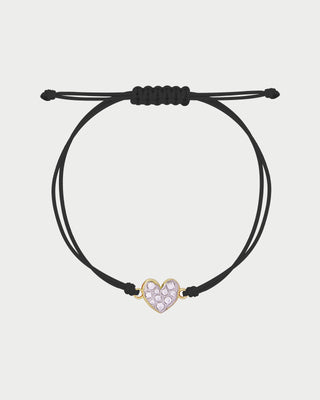 Bracelet with fabric cord and small pavé heart - STARDUST TEN