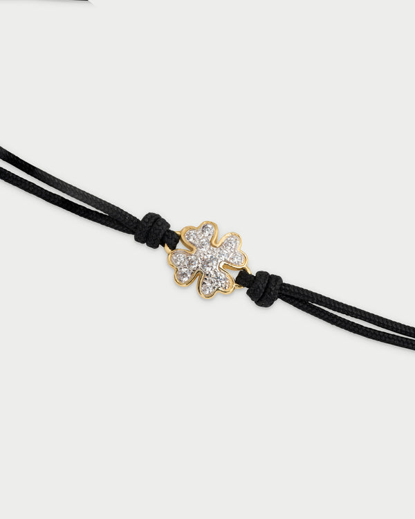 Bracelet with fabric cord and small pavé four-leaf clover - STARDUST TEN