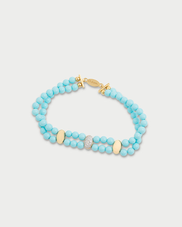 Braccialetto Elastico Sfumature D'azzurro, Con Perline Multiformi E Ciondolini A Fiore Fatto A Mano Braccialetto Elastico Sfumature D'azzurro, Con Perline Multiformi E Ciondolini A Fiore Fatto A Mano