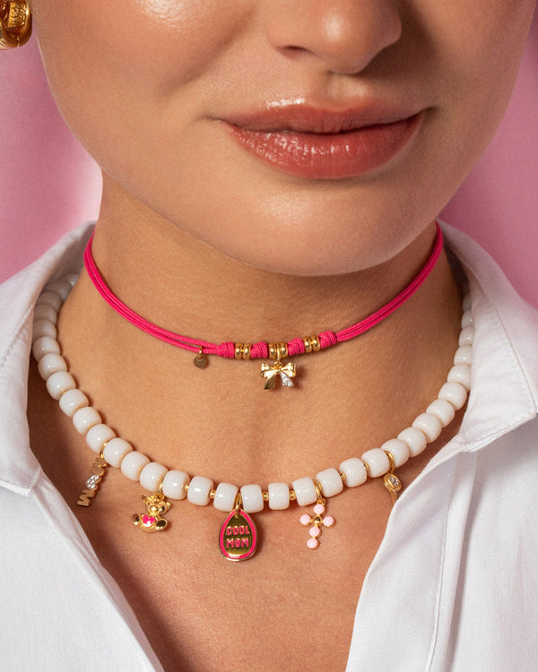 Charm Cross Beads Pink Enamel