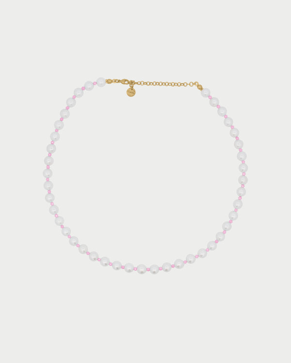 Milky pink pearl and zirconia choker