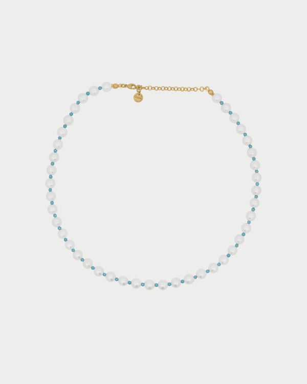 Pearl and milky turquoise zirconia choker