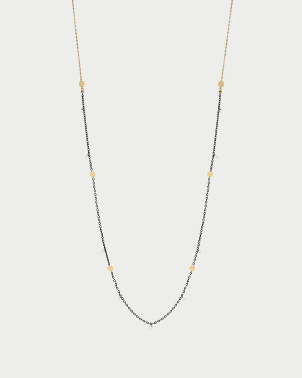 Painted chain necklace, zircons and medals