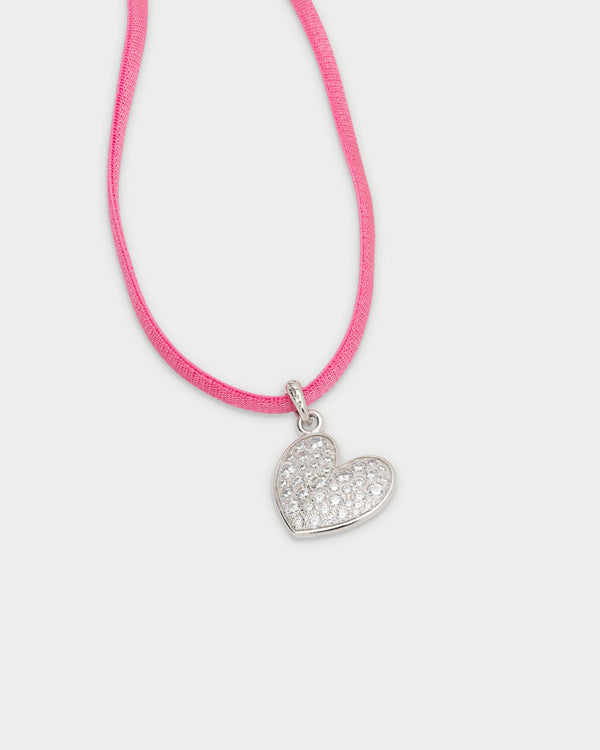 Colgante de corazón pavé oversized con choker rosa - STARDUST TEN