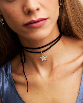 Colgante de estrella pavé oversized con choker negro - STARDUST TEN