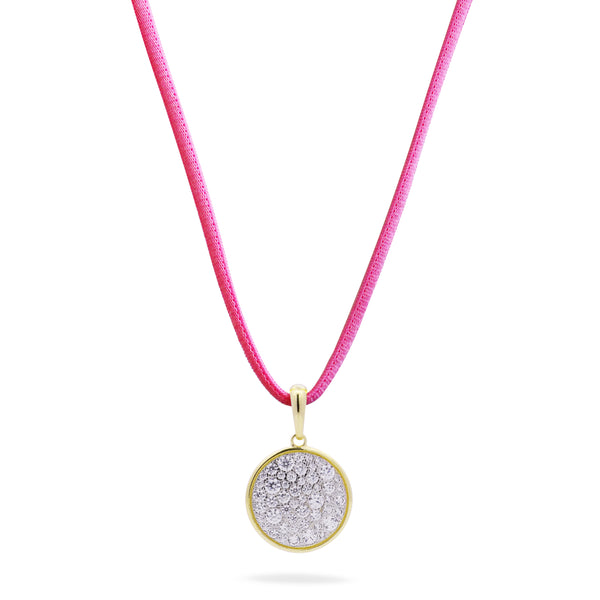Colgante de circulo pavé oversized con choker rosa - STARDUST TEN