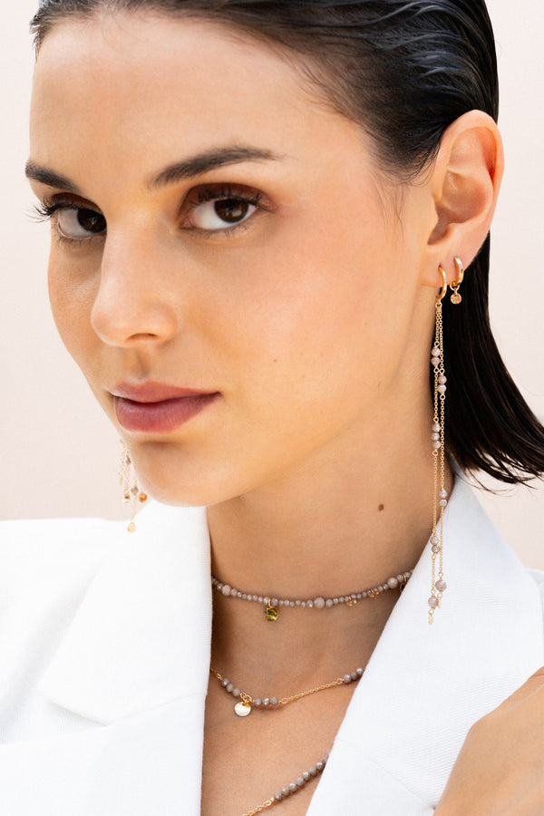 Single earring double long chain