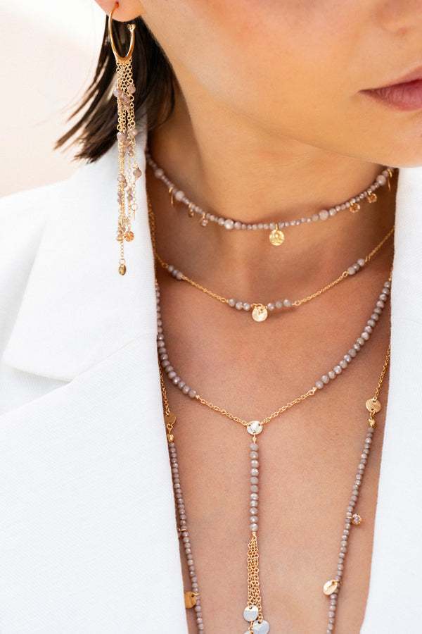 Collar rosario con pepitas de circonita Milky