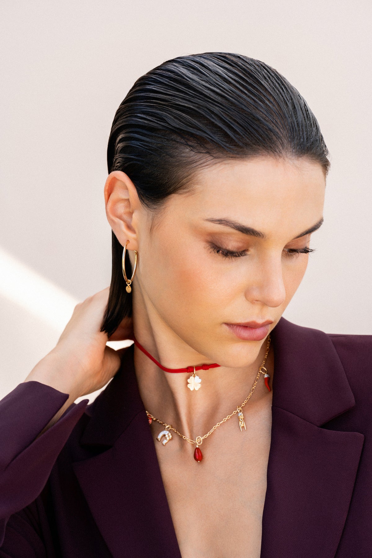 Charm Goccia Giada Burgundy