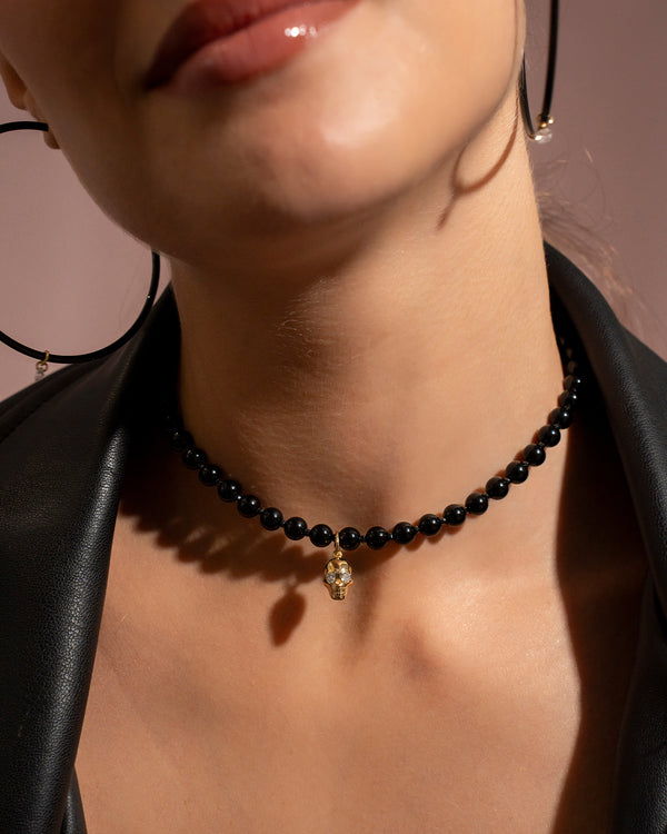 Girocollo base agata nera e zirconi milky