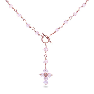 T-bar Necklace pink cross pendant - Crystal Rainbow