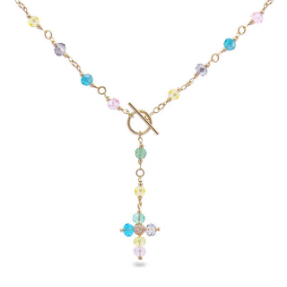 T-bar Necklace multicolor cross pendant - Crystal Rainbow