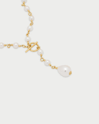 Necklace with T-bar closure and drop-shaped pearl - WHITESIDE