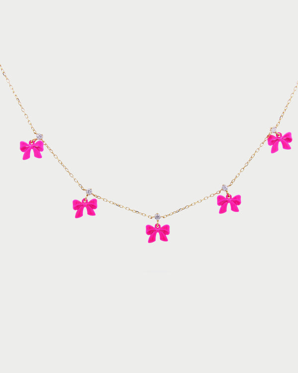 Collar con cinco lazos chic y esmalte rosa - CANDY BOW