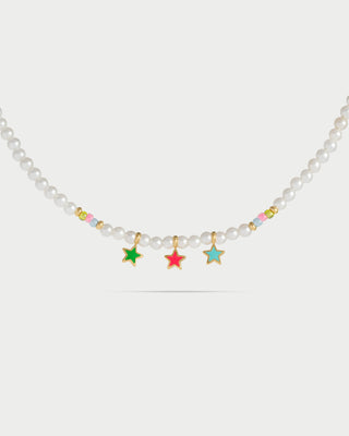 Elastic choker with pearls, beads and three stars - ColorFUN