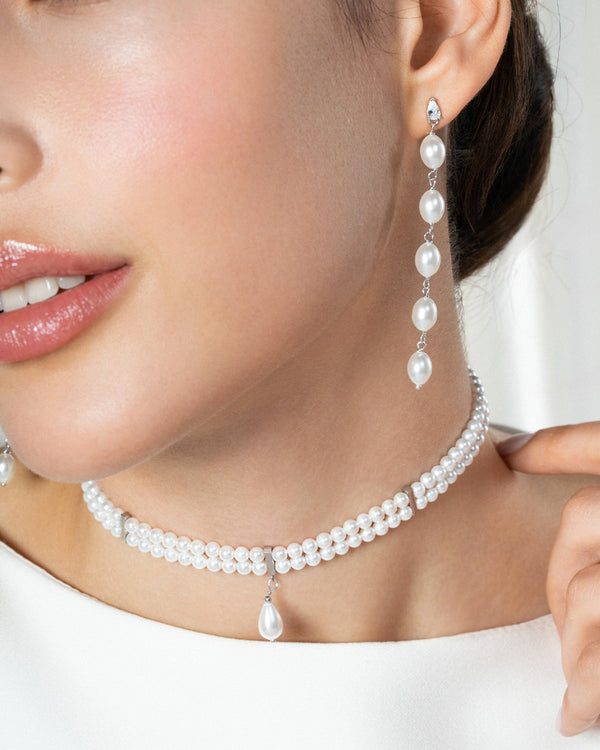 Choker Elastico Doppio Filo Pearl Drop