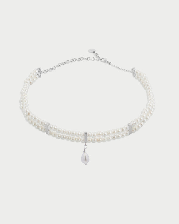 Choker Elastico Doppio Filo Pearl Drop