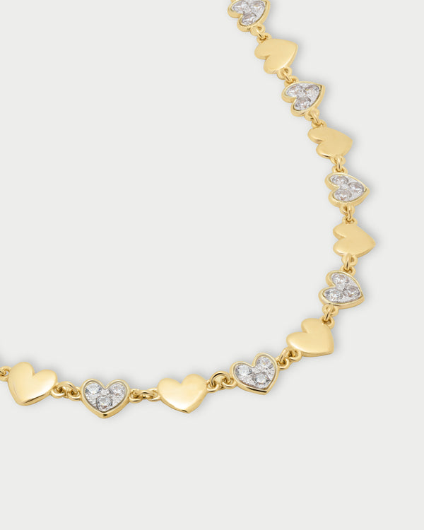 Girocollo con cuori alternati lisci e pavè