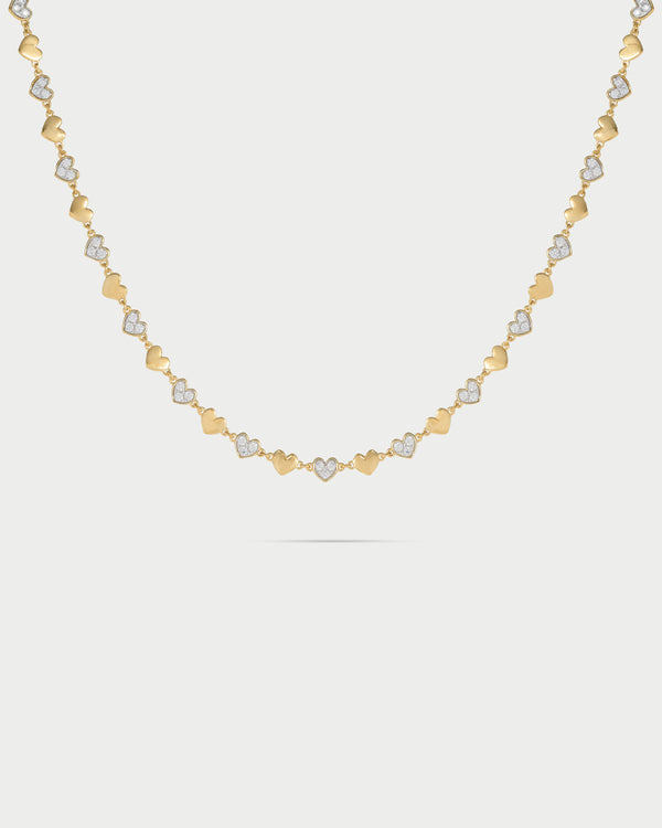 Girocollo con cuori alternati lisci e pavè