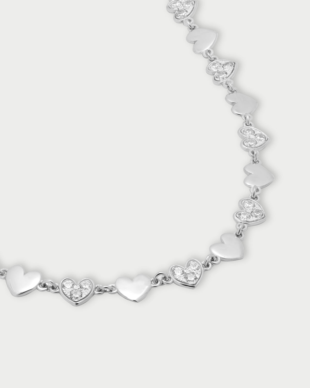 Girocollo con cuori alternati lisci e pavè
