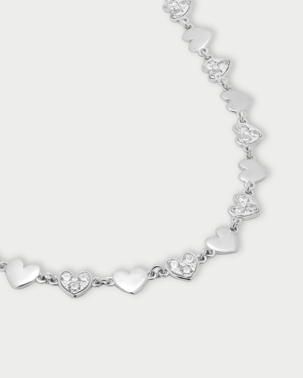 Girocollo con cuori alternati lisci e pavè