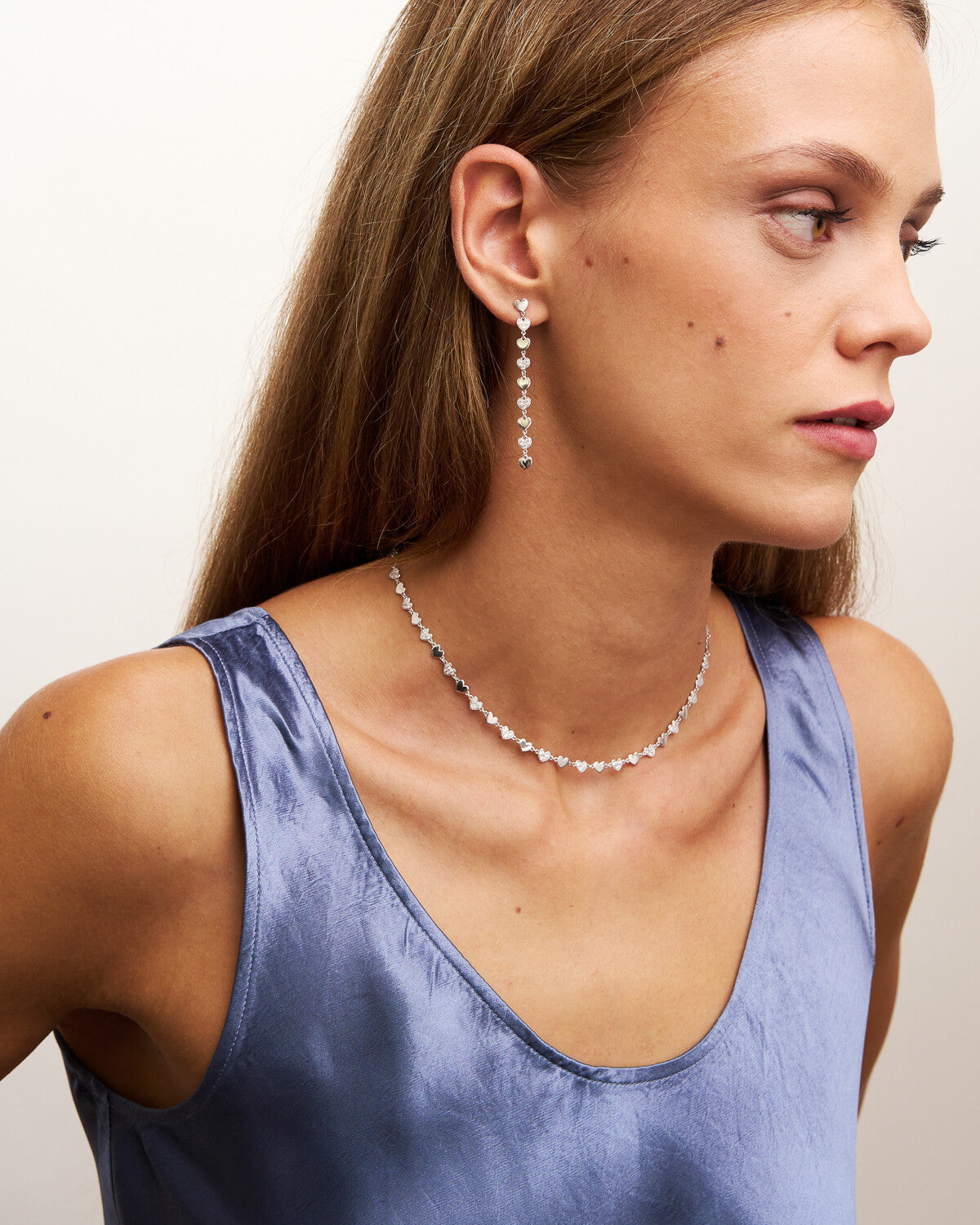 Girocollo con cuori alternati lisci e pavè