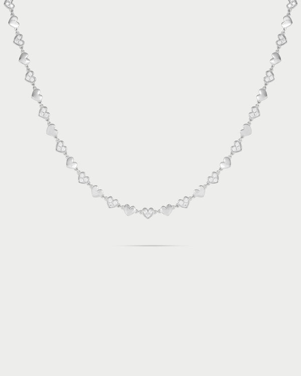 Girocollo con cuori alternati lisci e pavè