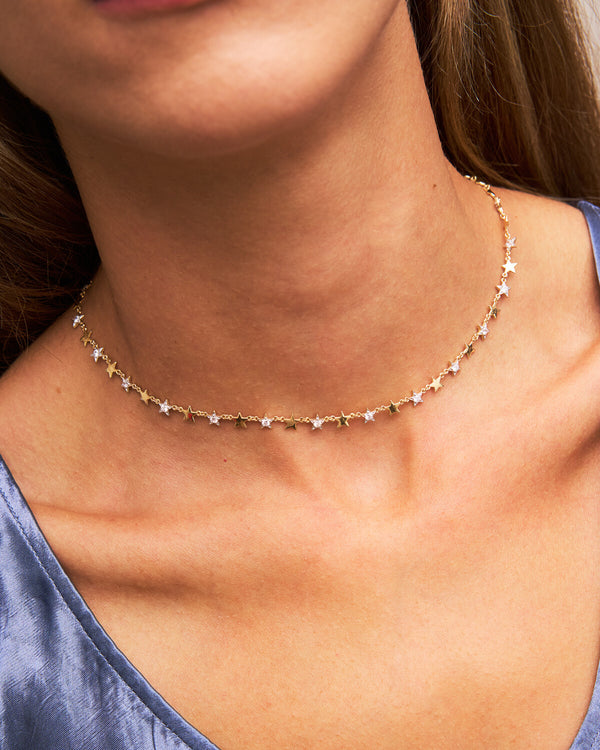 Girocollo con stelle alternate lisce e pavè