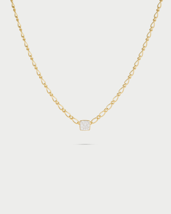Gargantilla cadena caballero pequeña cuadrada pavè - SHAPES