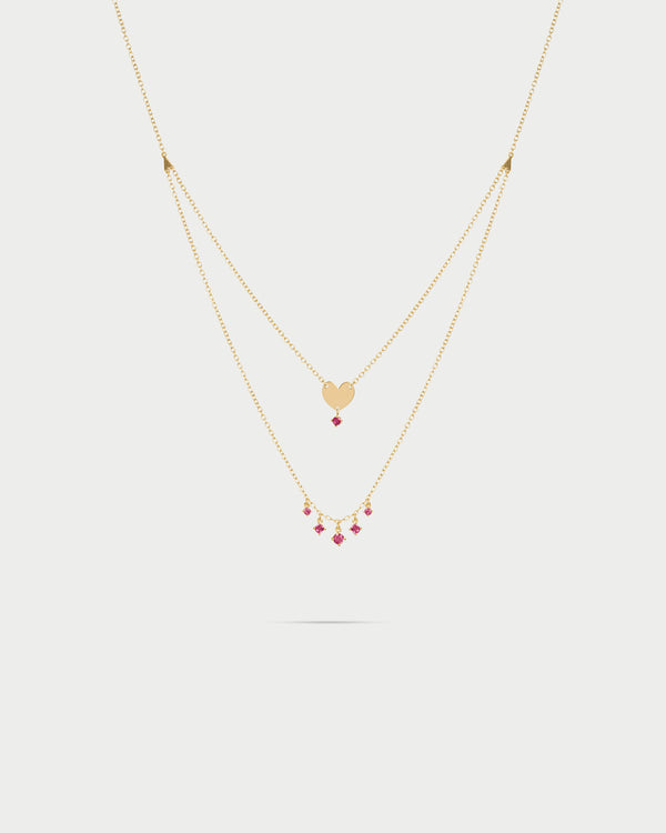 Collar de doble corazón con puntos de luz colgantes