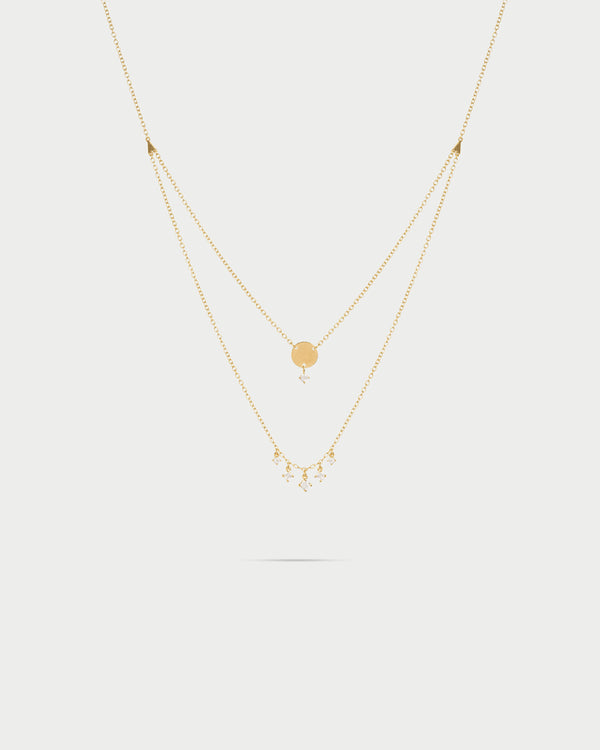 Double disks necklace with pendant light points