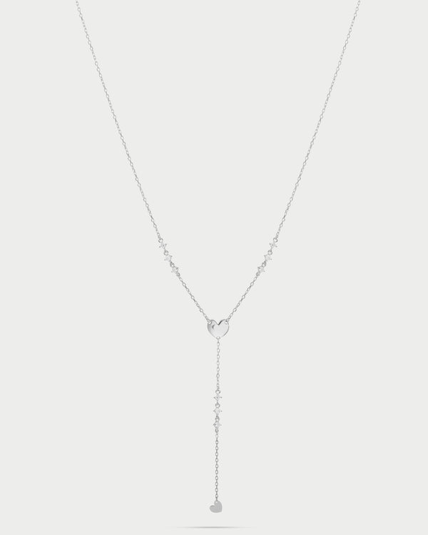 Collar rosario de corazon con circonitas pendientes