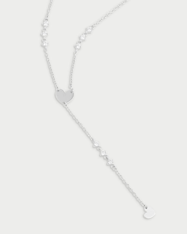 Collar rosario de corazon con circonitas pendientes