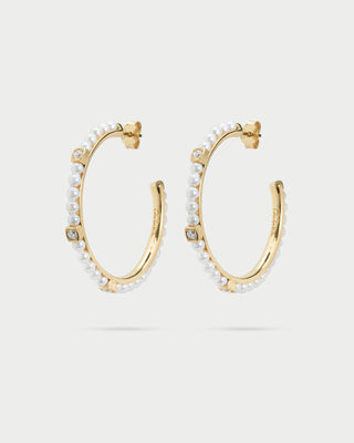 Pair of hoop earrings with pearl and zirconia - WHITESIDE