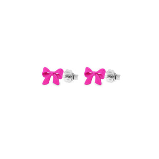 Par de pendientes con lazo chic y esmalte rosa - CANDY BOW