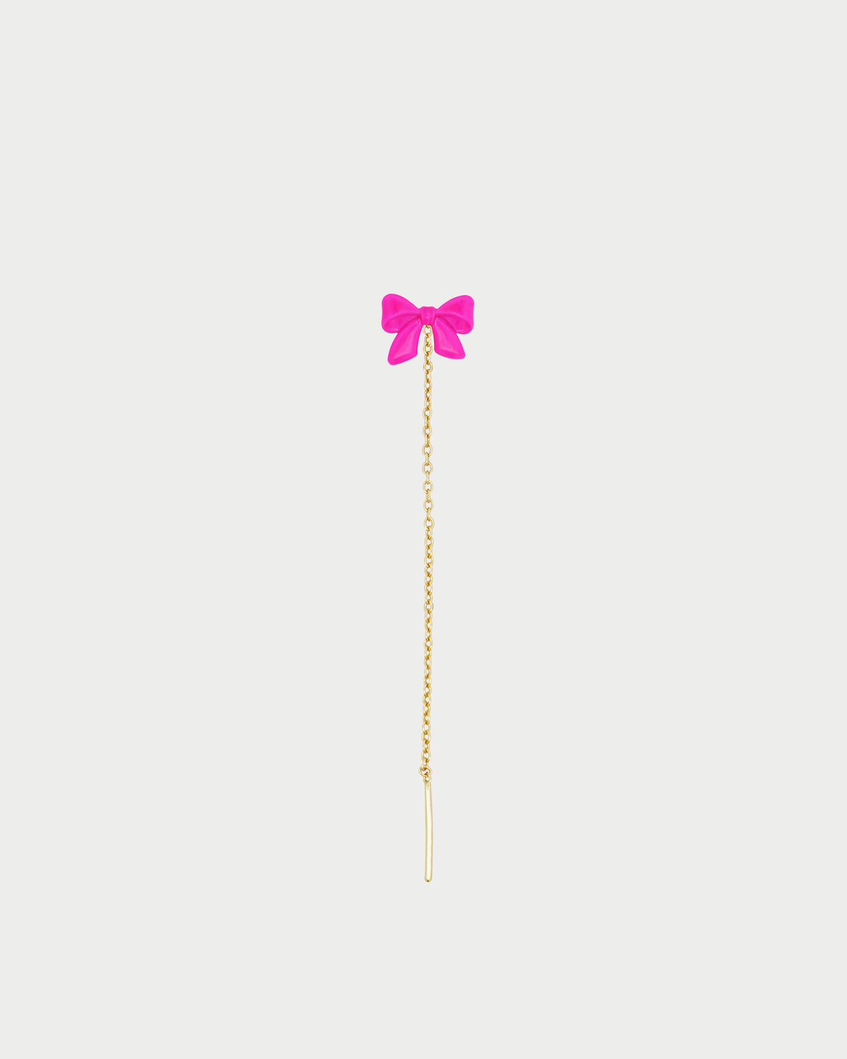 Arete único con cadena y lazo esmalte rosa - CANDY BOW