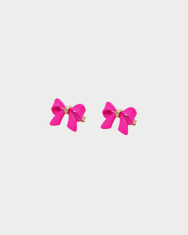 Par de pendientes con lazo BIG y esmalte rosa - CANDY BOW