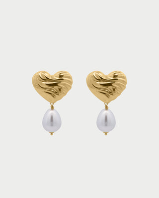 Pair of Bold Pearl Heart Earrings