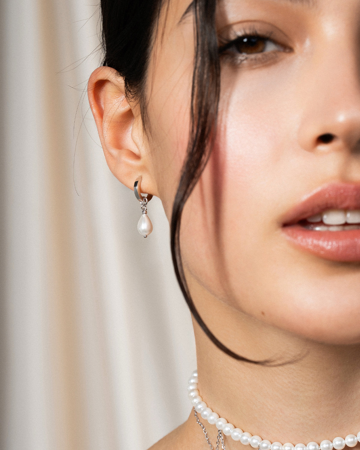 Pair Of Mini Hoop Pearl Drop Earrings