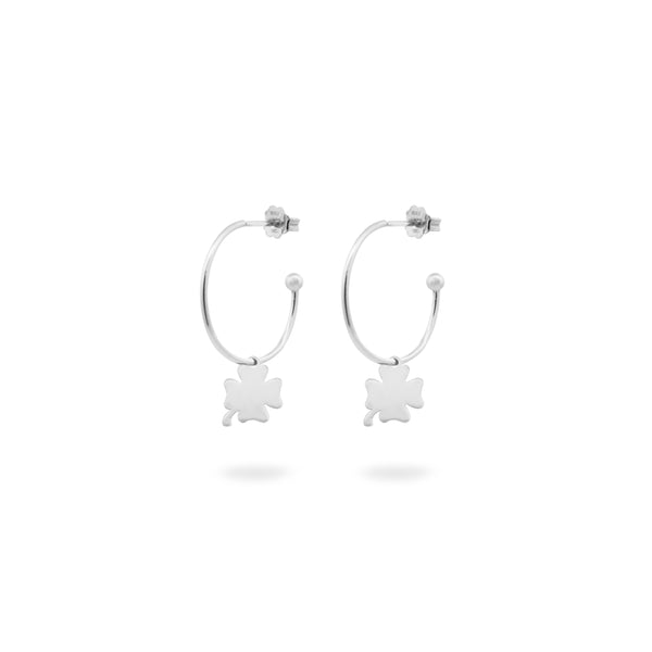 Hoop Earrings Micro Pendant - Four-leaf Clove