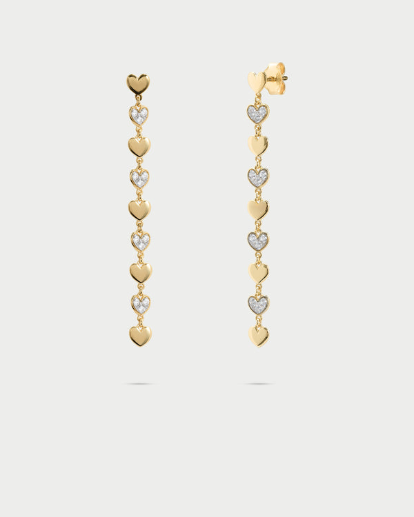 Pendientes colgantes con corazones en pavé y lisos - STARDUST TEN