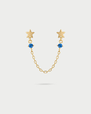 Star chain double lobe earrings with light point