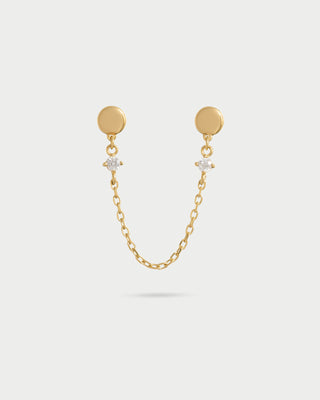 Disk chain double lobe earrings with light point