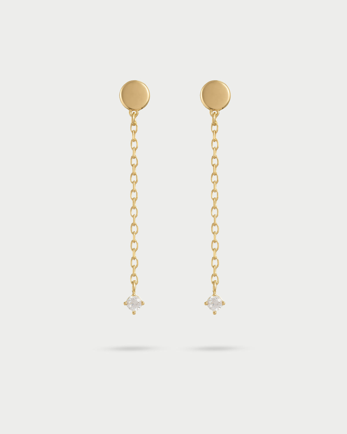 Earrings disk chain line and light point