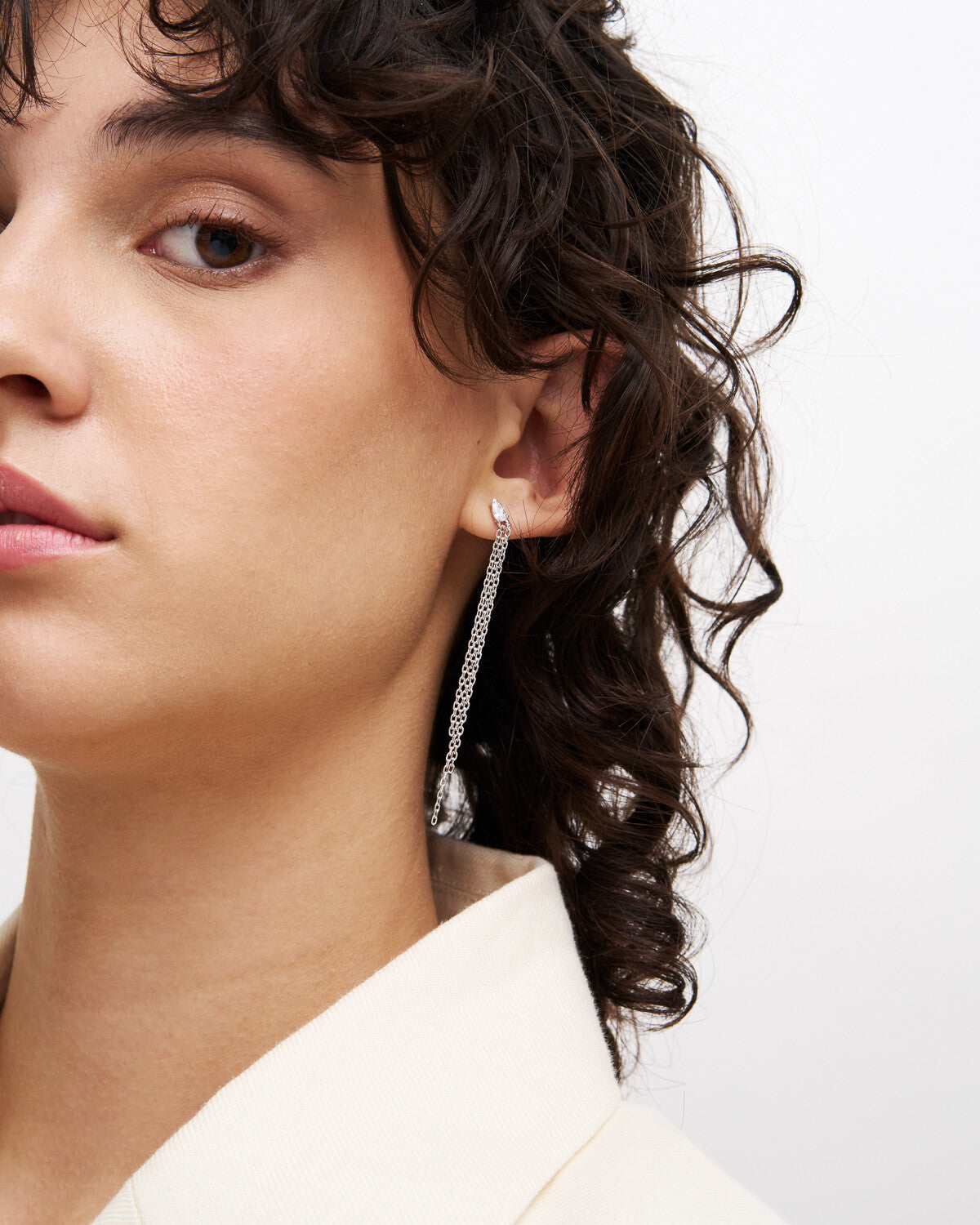 Multi line drop fringes single earring