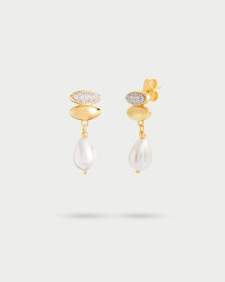 Double ellipse and pearl earrings