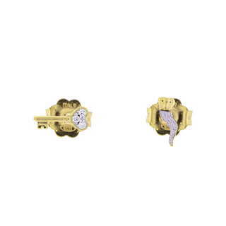 Stud Earrings with Zirconia Key/Horn