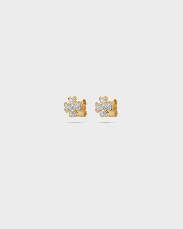 10 orecchini a forma di fiore in oro con pavé di zirconi cubici: perni in ottone placcato oro vero 18 carati (GB-4036) - Italia 10 orecchini a forma di fiore in oro con pavé di zirconi cubici: perni in ottone placcato oro vero 18 carati (GB-4036) - Italia