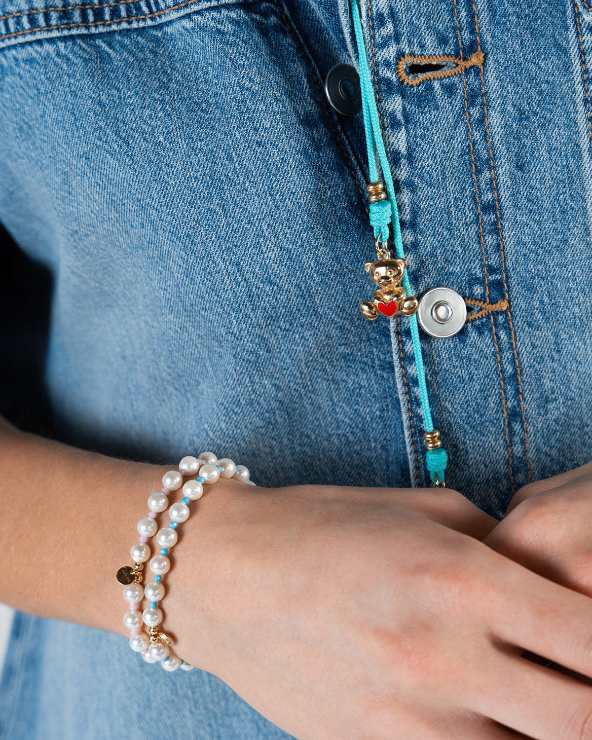 Bracciale Perla e zirconi milky turchesi